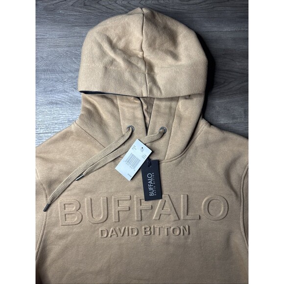 NWT Buffalo David Bitton Sweatshirt Hoodie Men's M Camel Embossed Pullover Logo - Picture 3 of 7